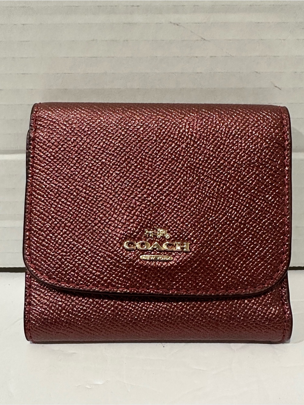 Coach Red Metallic Small Trifold Wallet